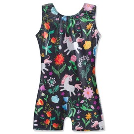 HOZIY Leotard with Shorts Gymnastics for Girls 5/6 5t Size 5-6 Year Old Black Flower Floral Unicorn Biketard Tumbling Outfits Colorful Multicolor Sparkle