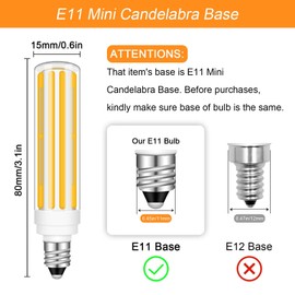 TRIJZHOU E11 10W LED Bulbs, JDE11 120V 100W Halogen Bulbs Equivalent, T4 E11 Mini Candelabra Base, Dimmable Warm White 2700K 1000LM Energy Saving, for Ceiling Fan Chandeliers, Pack of 2