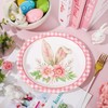 AnyDesign 50Pcs Easter Paper Plates Pink Plaid Bunny Ear Disposable