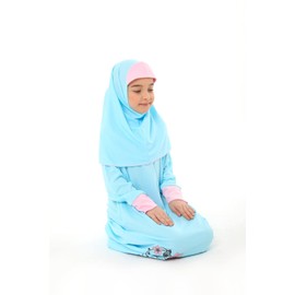 Girl's Prayer Islamic Dress Flower Printed Sleeve Cuffed Prayer Set for Muslim Girls (100, Turquoise, 10-11)