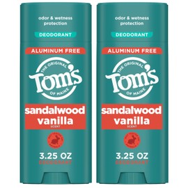Tom’s of Maine Sandalwood Vanilla Aluminum Free Natural Deodorant For Women & Men | Goes on Clear | Odor & Wetness Protection | Naturally Derived and Moisture-Locking Ingredients | 3.25 oz (2 Pack)