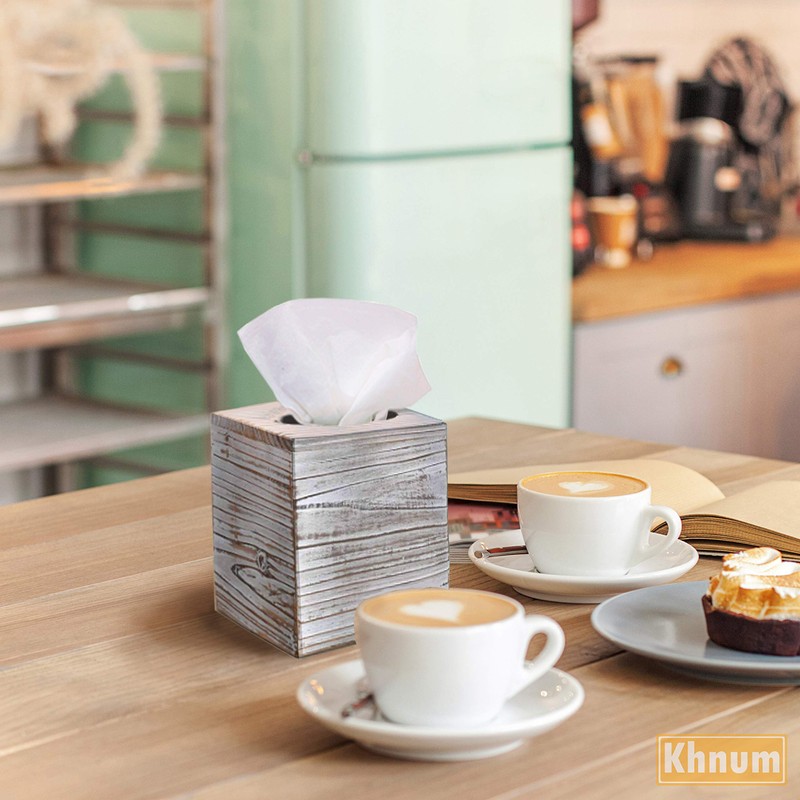 Rustic White Barnwood Tissue Box Cover: Tissue Cube Box Includes