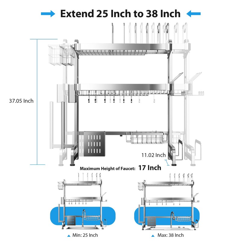 Shrivee Over The Sink Dish Drainer Drying Rack, Full Stainless