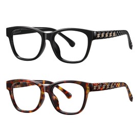 AABV Fashion Flower Reading Glasses for Women,Designer Readers with Blue Light Blocking,Spring Hinges Eyeglasses for Ladies (Black and Tortoise) +3.00