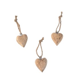 Wooden Heart Pendant Set, 4 x 4.5 cm, Solid Wooden Hearts for Hanging, Wooden Decoration, Wedding Decoration, Room Decoration (Set of 3)