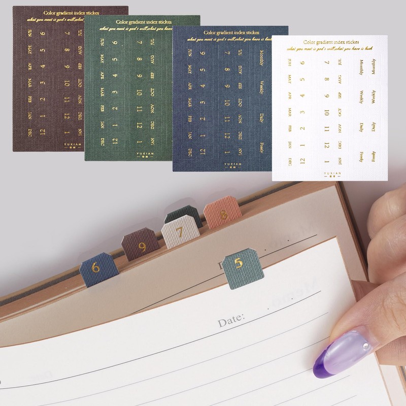 YALOJE 180PCS Monthly Tabs for Planner, 5 Colors Gold Letter