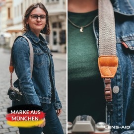 LENS-AID Camera Strap in Stylish Design: Canvas Neck or Shoulder Strap Suitable for Cameras from Various Manufacturers, charcoal