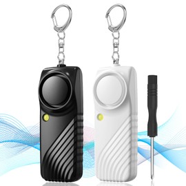 Yasoku Security Buzzer, 130 dB Loud Sound [Black + White, Set of 2] Security Alarm, LED Light, Waterproof, Security Bell, Portable, Convenient to Carry, Luminous Security Bell, Elementary School