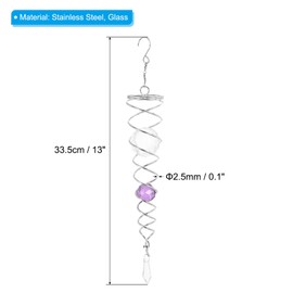 PATIKIL 13 Inch Gazing Ball Spiral Tail, Stainless Steel Wind Spinners Stabilizer with 2 Glass Balls Prism and Hanging Swivel Hook for Indoor Outdoor Garden Decoration, Purple