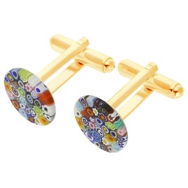 GlassOfVenice Murano Glass Color Splash Millefiori Cufflinks - 1/2 Inch
