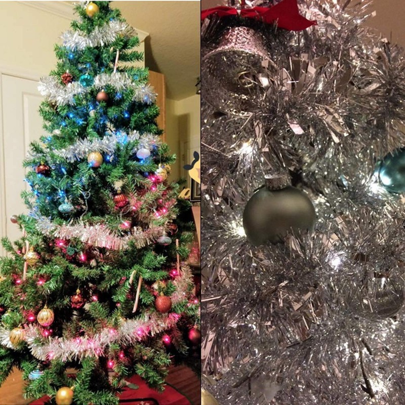 DIYASY 6M Silver Christmas Chunky Tinsel Garland for Christmas Tree