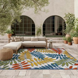 Nourison Aloha Indoor/Outdoor Tropical Botanical Ivory/Multi 6' x 9' Area Rug, (6' x 9')