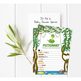 Inkdotpot Pack of 50, Girl Boy Baby Shower Party Collection, Pictionary Baby Shower Party Games, Activities, Decorations, Jungle Theme Party Supplies