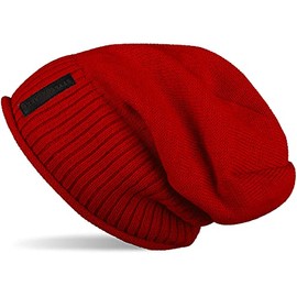 styleBREAKER Warm fine knit beanie hat with very soft fleece lining, unisex 04024065, red
