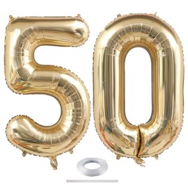 40 Inch 50 Number Balloons, White Gold Giant Jumbo Number 50 Foil Mylar Helium Balloons for 50th Birthday Party Supplies Anniversary Events Decorations