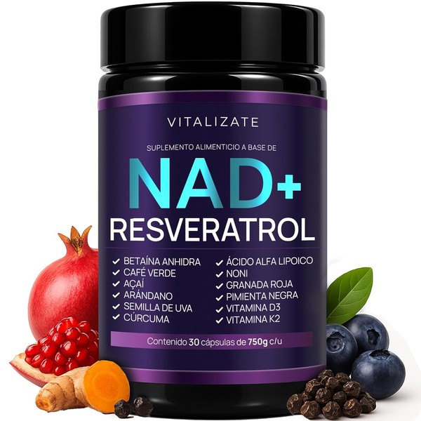 NAD Resveratrol Original - Suplemento Potenciado 14 Ingredientes Complejo Incluye