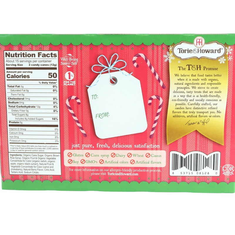 Organic Mini Berry Flavored Individually Wrapped Candy Canes, Holiday Gifts