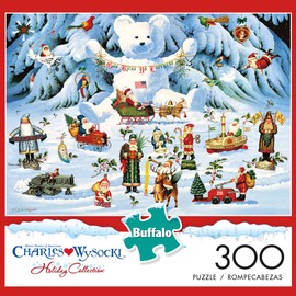 Buffalo Games - Holiday Collection - Charles Wysocki - Jingle Bell Teddy and Friends - 300 Large Piece Jigsaw Puzzle