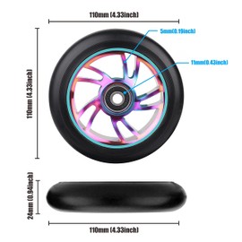 Yungeln Pack of 2 110 mm Stunt Scooter Replacement Wheels 110 x 24 mm 88A Solid Tyres with ABEC-9 Bearings Compatible with Most Stunt Scooters and Kick Scooters