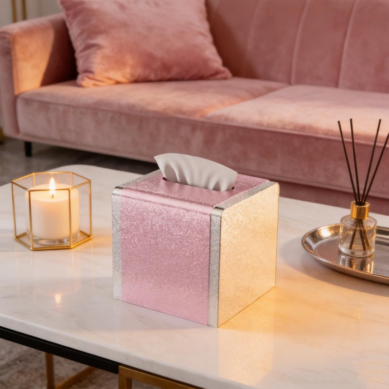 Pink Tissue Box Cover,Tissue Box Holder with Magnetic Bottom, Decorative