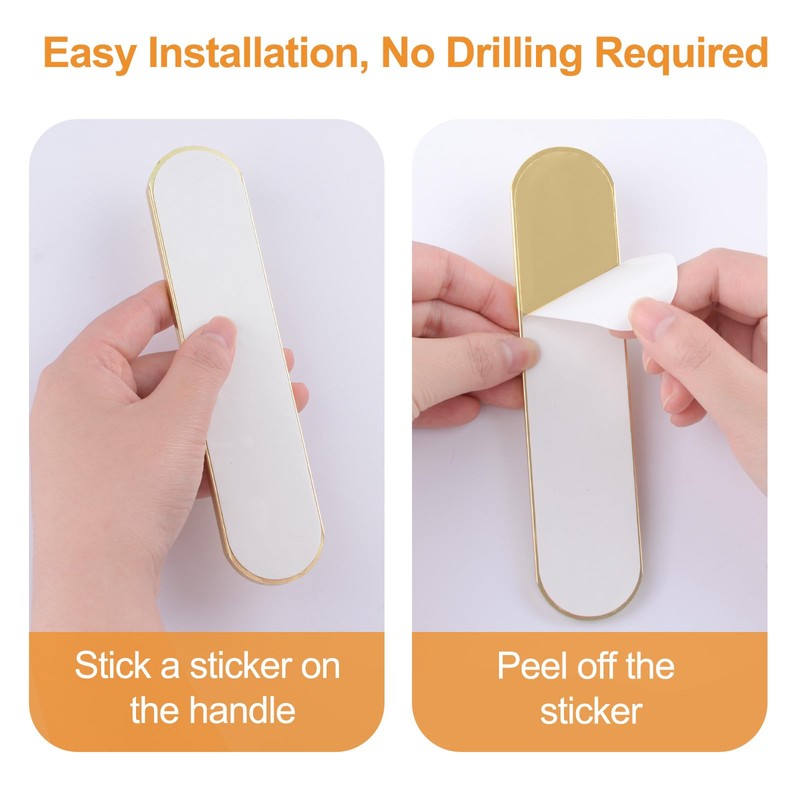 MOROBOR Self-Stick Oval Sliding Door Pulls, 2pcs Brushed Gold Aluminum