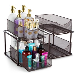 Sorbus 2 Sets of 2 Tier Metal Under Sink Organizer for Bathroom, Kitchen, Strong Steel Mesh Sliding Drawers for Under Sink, Under Cabinet, Closet, Kitchen, Pantry, Bathroom Organizers and Storage