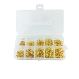 Orurudo Fishing Tackle qb500044a02n0 Iseuni Fish Hooks with Tubes (No. 3, 4, 5, 6, 7, 8, 9, 10, 11, 12), 40 to 50 pieces each, Gold, Total of 450 pieces, Set with Dedicated Case