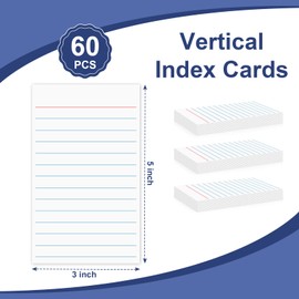 60 Pack 3 x 5 Index Cards Vertical Ruled Thick White Index Cards Lined Flash Cards Blank Red and Blue Ruled Lines Both Sides Note Cards for Record Idea To Do Lists Studying Office School Supplies