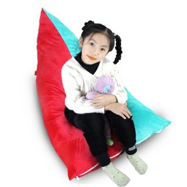 Kids Bean Bag Cover Only, Stuffed Animal Bean Bag Storage, Large Bean Bag Chair for Teens, 132cm * 79cm Beanbag Chair Cover Without Filling, Inflatable Soft Toy Storage, Red & Turquoise