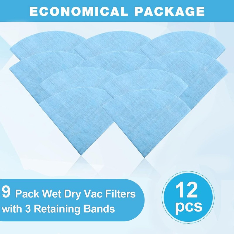 9 Pack Shop Vac 90107 Filter, Reusable VF2002 Wet/Dry Vacuum