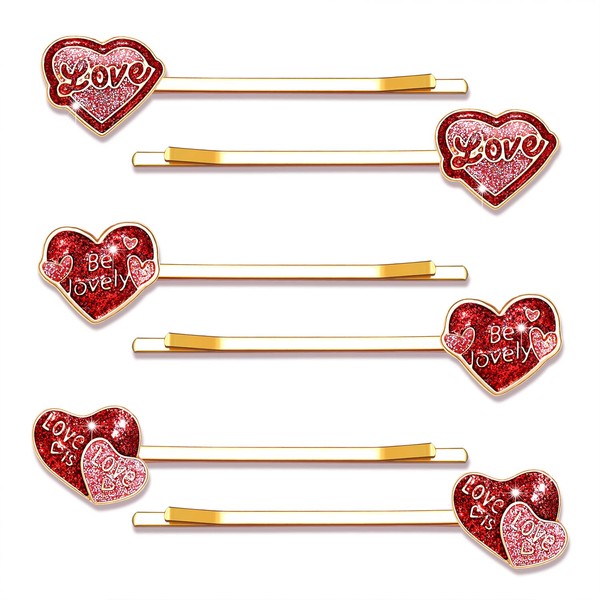 Valentine’s Day Heart Hairpins for Women Enamel Glitter Rhinestone Heart Hair Clips Sweet Love Heart Hair Barrettes Bridal Party Styling Hair Accessory (Glitter 2)