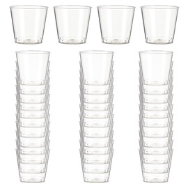 AKSIQIOL 40 Pack Plastic Shot Glasses, Mini Reusable Shot Glasses, Durable Small Party Cups for Tasting, Sampling, and Events Birthdays, Weddings, BBQs, and Parties