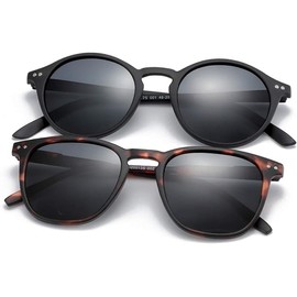 ZENOTTIC 2 Pairs Polarised Sunglasses Women Men Unisex Retro Vintage Round Square UV400 Protection, C2 2-Pack (Black Round and Tortoiseshell Square)