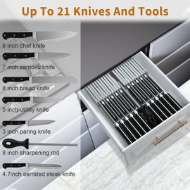 NIUXX NIUXX Knife Drawer Organizer, Large Capacity In-Drawer Knife Block Set Holds 20 Knives and 1 Sharpening Steel (Not Included), Suitable for Knife Organizer for Kitchen Drawer (Plastic)