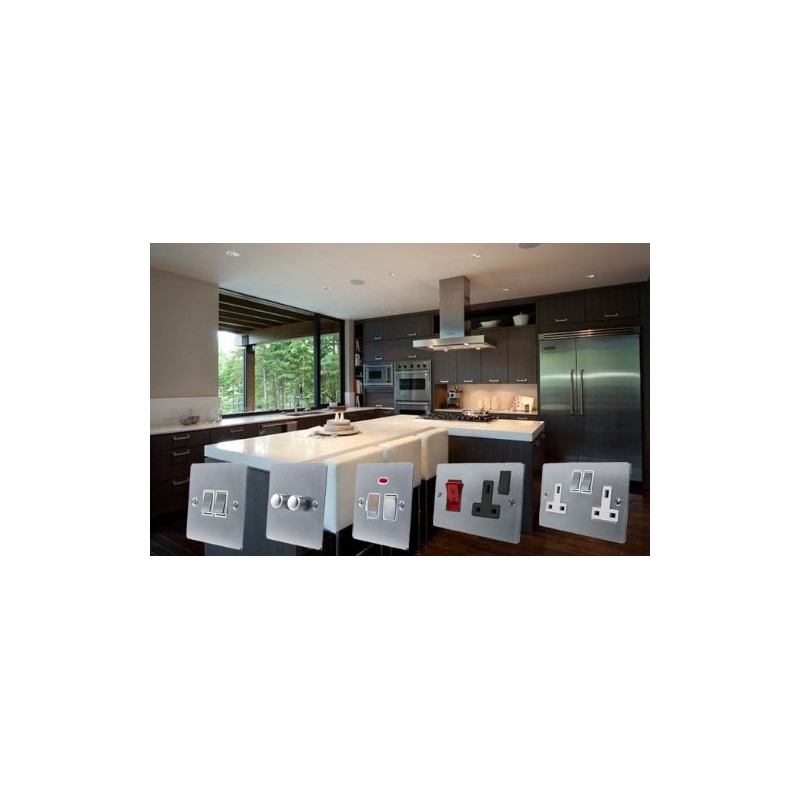 Light Switch Double 2 Gang - Satin Matt Chrome Flat