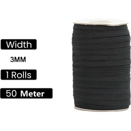 BOKFJBP 3 mm Elastic Band, 50 Metres Elastic Bands Sewing for Sewing and Household DIY Crafts Fabrics for Sewing Elastic Band Black