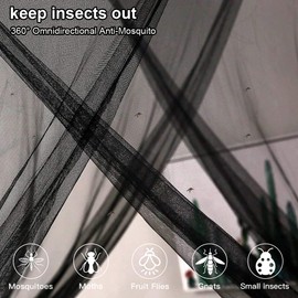 Aoreun Mosquito Net, Black Mosquito Net for Double Bed, 4 Hooks, Square Black 4-Corner Mosquito Net, Fine Mesh Mosquito Net for Outdoor or Indoor, Bedroom, Travel, Camping