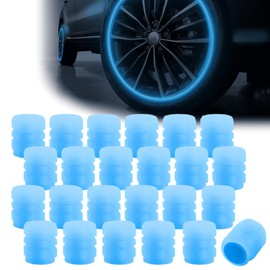 24 PCS Fluorescent Tyre Cap Abs Plastic Tyre Valve for Car Tyres Universal Valve Caps Fashion Luminous Blue Car Valve Caps for Car Motorbike Bicycle Decoration (1.6CM Length * 1.2CM Width)