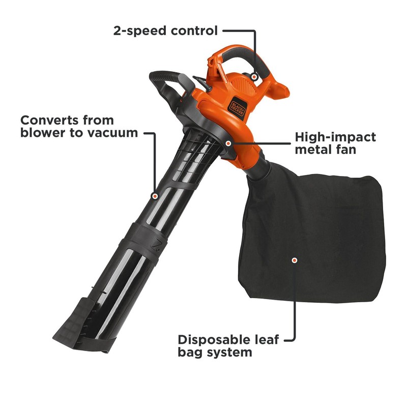 BLACK+DECKER Leaf Blower Leaf Vacuum and Leaf Mulcher 3-in-1, Electric