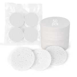 HUAXIN BIOTECHNOLOGY 50-Count Compressed Facial Sponges,100% Natural Cellulose Cosmetic Facial Sponges for Daily Facial Cleansing,Exfoliating,Makeup Removal(White)