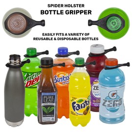 Spider Tool Holster - Bottle Holster Kit - (1) Self Locking, Quick Draw Belt Holster Clip + (1) Stretchable Water Bottle Gripper + (1) Peel and Stick Adhesive Tab for Tumbler, Mug, Cups
