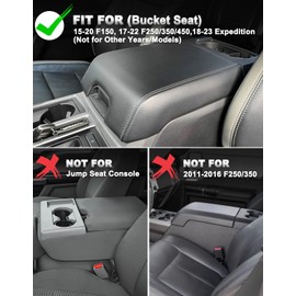 Center Console Cover for 2015-2020 F150 Accessories, F250 F350 F450 2017-2022, Expedition 2018-2024, PU Leather Middle Armrest Cusion Protector, Bucket Seat Only, Anti-Scratch, Black Gray