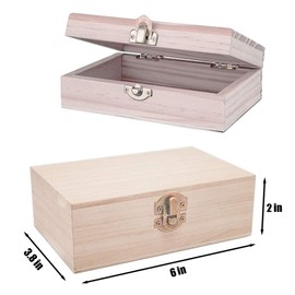 KYLER Unfinished Wooden Box with Hinged Lid, 4 Pcs- 6"x3.8"x2" Wood Boxes Bulk for Craft, Make Your Own Gift, Jewelry Pin Box