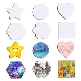 12pcs Magnetic Canvas Boards, Round/Heart/Star/Flower Shaped Canvas Small Painting Canvas Panel for Acrylic Oil Watercolor Painting Fridge Locker DIY Craft Art Gift
