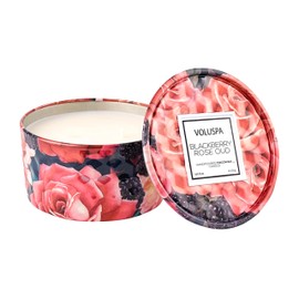 Voluspa BlackBerry Rose Oud, 2 Wick Tin Candle, 8 oz, 25 Hour Burn Time, Coconut Wax for Clean Burning, Handcrafted in The USA