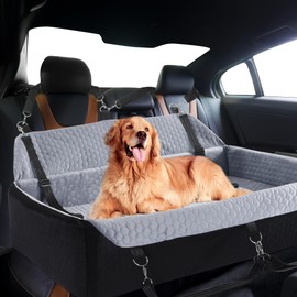 HOMBYS 42" L Dog Booster Car Seat for Large Size, 4.2" Thickness Dog Bed to Elevate Your Pets for Better View, Removable and Washable Cover with 6 Straps, Easy Assemble