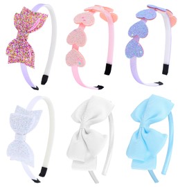 Qianyu 6 Pcs Mini Headband Little Glitter Bow Head Hoop Bling Sparkly Hair Bands Seamless Lightweight Sequin Hair Styling Accessories for Photo Back to School Birthday Christmas