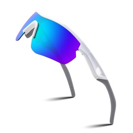 FEISEDY B0220 Children's Sports Sunglasses Polarised for Boys and Girls Aged 6-12 Years Baseball Cycling Glasses with TR90 Frame, Blue mirrored and white