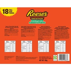 Reese Peanut Butter Ultimate Assortment 18 Bars, 6 x Peanut Butter Cups, 3 x White, 4 x Overload, 5 x Fastbreak -792g, Perfect for Christmas