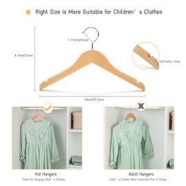 Nature Smile Juniors Preteen Older Children Wooden Coat Hangers 14 Inches Wood Dress Shirt Jacket Hangers with Anti-Rust Hook (20 Pack Natural)